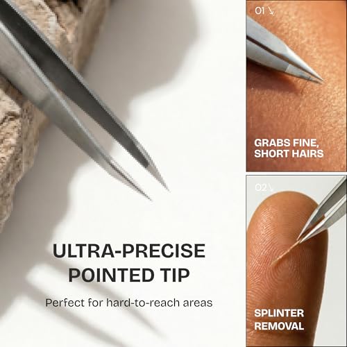 Beauty Power Professional Tweezers Set ? Slant & Point, Ultra Precision German Stainless Steel Tweezers for Eyebrows, Chin, Ingrown Hair & Facial Grooming ? Lightweight with Case - Gift Idea - Gray