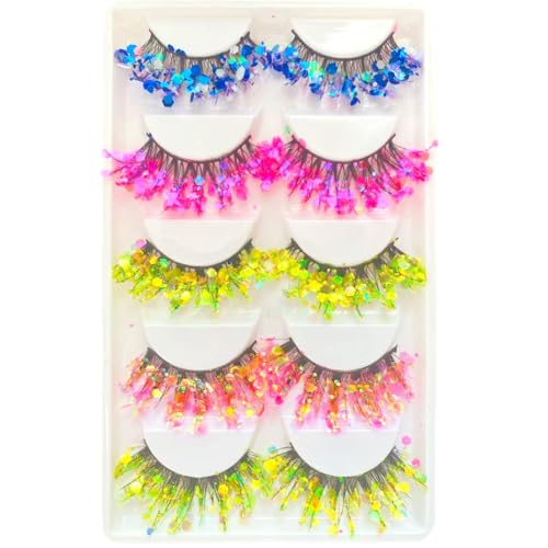Sunniess Green Sequins Luminous Glitter 3D Dramatic False Eyelashes 25mm for Cosplay Halloween Christmas