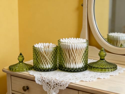 10 oz Olive Green Glass Candy Dish with Lid - Decorative Storage Jar
