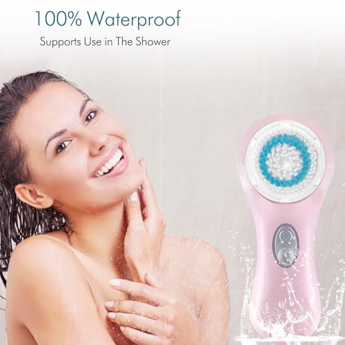Microtree Sonic Facial Cleansing Brush - Deep Clean & Exfoliate, Waterproof & Rechargeable, 2 Speed Modes with Extra Heads