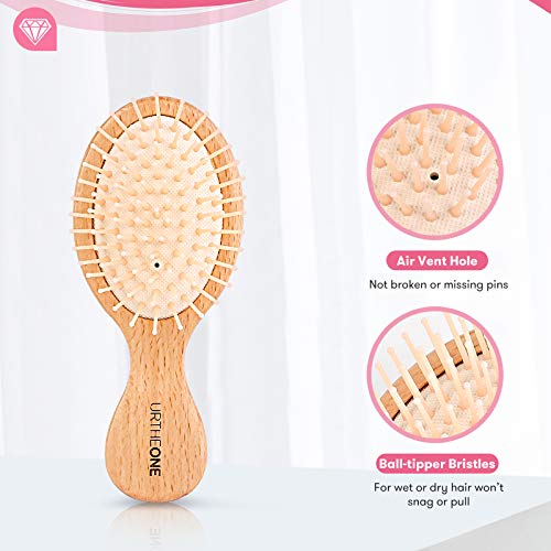 URTHEONE Beige Mini Detangling Hair Brush for Kids & Travel, Suitable for All Hair Types