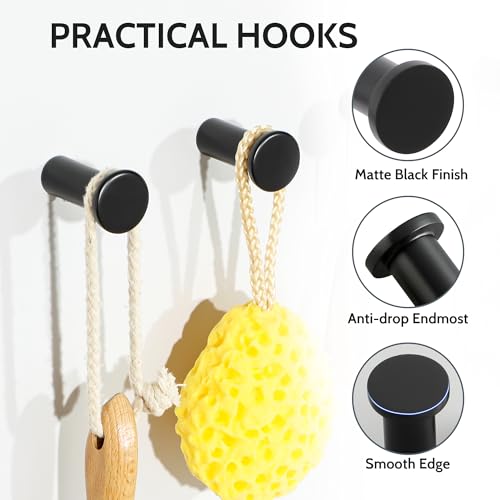 SAYAYO Black Coat Hooks - Modern Stainless Steel Towel Hooks, 4 PCS