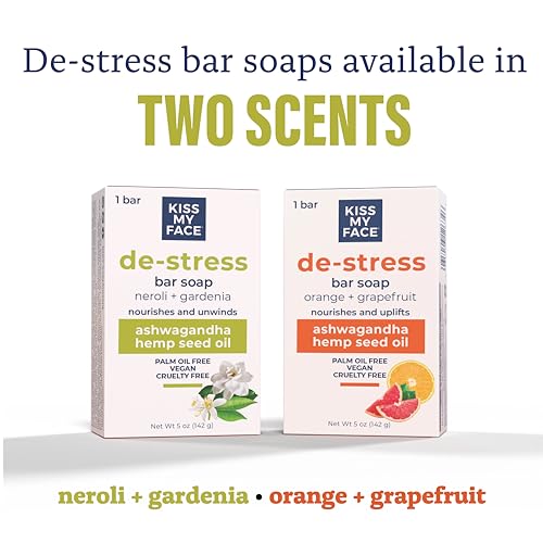 Kiss My Face De-Stress Bar Soap Orange & Grapefruit, 4 oz – Vegan, Palm-Oil Free, Cruelty-Free