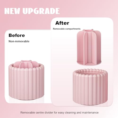 Rotating Makeup Brush Holder Organizer with 7 Removable Slots - Pink