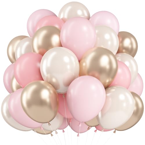 Pink and Gold Balloons 12 Inch for Birthday and Party Decor