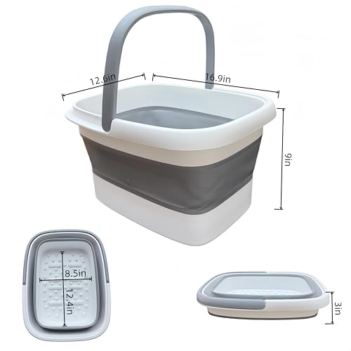 Leemeimei 15L Gray Collapsible Foot Soak Tub with Massage Points & Handle