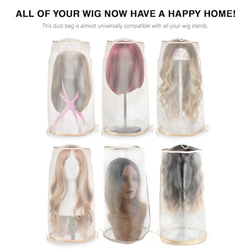 2PCS Light Golden Mesh Wig Storage Bags with Drawstring - Dust-Free & Travel-Friendly