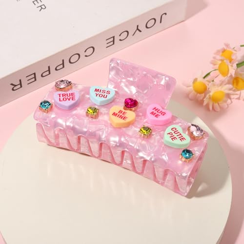 Conversation Heart Hair Claw Clips for Women - Pattern D, Pink XOXO