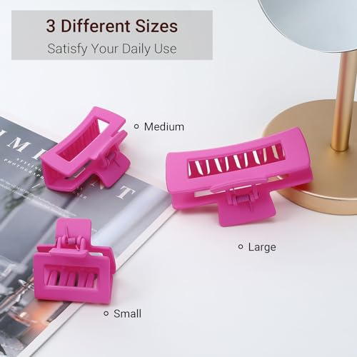 Shinowa 3-Pack Square Hair Claw Clips for Women - Non-Slip Matte Design