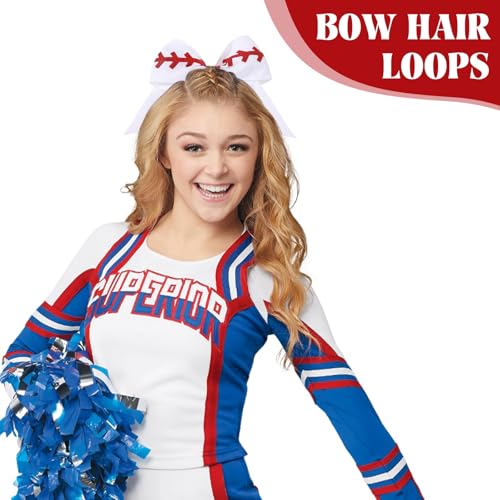 YHXX White Cheer Bows 8-Inch Large Baseball Hair Ties for Cheerleading — 20 Pack