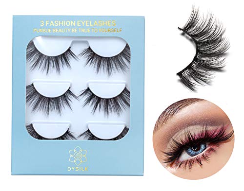 DYSILK Reusable Wispy Mink Lashes 3 Pairs – Fluffy Cat Eye Faux Mink Strip Eyelashes