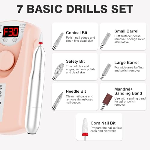 YunLuna Cordless Electric Nail Drill Kit - 30000RPM Professional E-File
