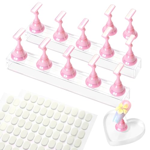 Magnetic Nail Stand for Press-On Nails - Heart-Shaped Acrylic Nail Holder with Double-Sided Tape for DIY Nail Art