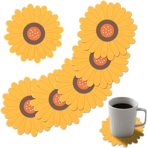 Yellow Sunflower Coasters Set of 6 - Anti-Slip & Heat-Insulating
