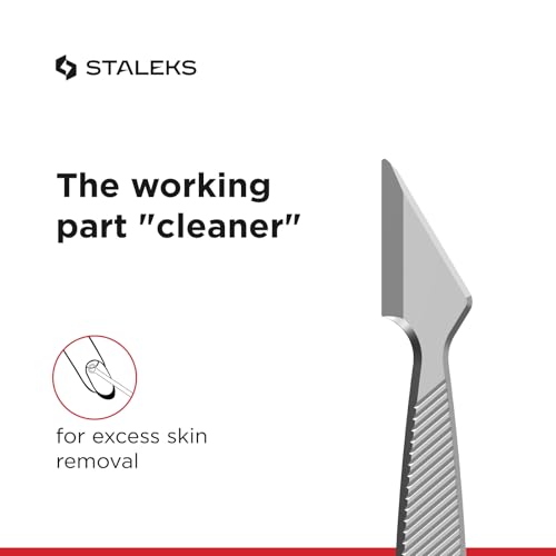 Staleks Classic Silver Pusher Set – Flat Handle with Round Pusher & Hatchet Cleaner, Stainless Steel Nail Tool