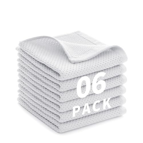 Super Absorbent Cotton Dish Cloths - 6 Pack, 12x12 Inch, Quick-Dry & Reusable