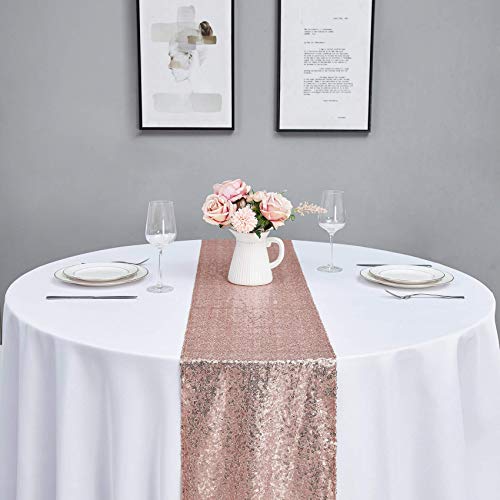Rose Gold Sequin Table Runner - 2PCS 12x72 Inch for Events