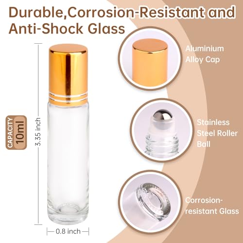10ml Clear Glass Roller Bottles for Essential Oils - 4 Pack