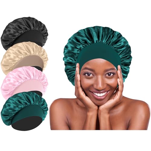 4-Pack Silk Hair Bonnets for Sleeping - Soft Satin Caps for All Hair Types