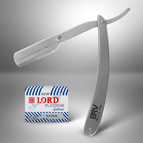 BRV MEN Professional Straight Edge Barber Shavette with 100 Razor Blades