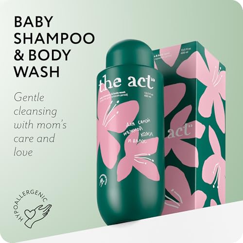 The Act Organic Baby Shampoo & Body Wash with Chamomile, 13.5 Fl Oz - Hypoallergenic, Tear-Free, Ideal for Sensitive Skin