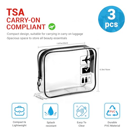 Ezdjozr TSA Approved Clear Toiletry Bag 3pcs Medium Carry-On Travel Organizer