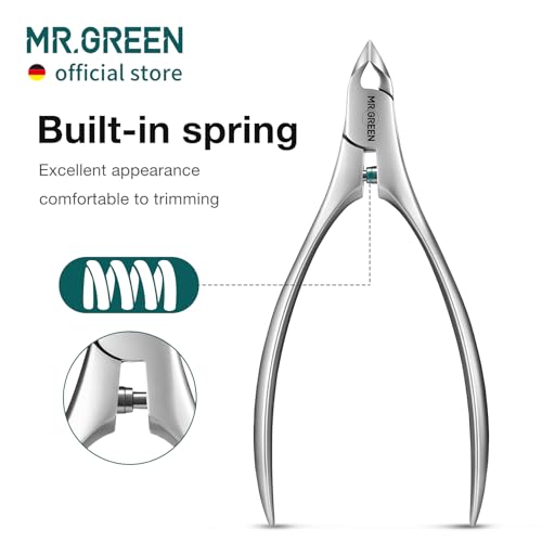 MR.GREEN Cuticle Nippers + Manicure Pusher Set with Built-in Spring - Dead Skin Remover & Nail Trimmer