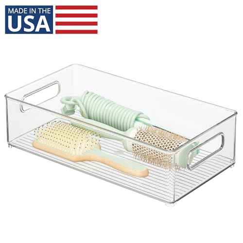 iDesign Stackable Bathroom Storage Bin, Clear Plastic Organizer with Handles