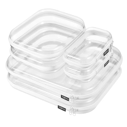 YQBRAO 6 Pack Clear Hard Shell Zipper Case, 1.2mm Heavy Duty Crush-Proof Diaper Bag Organizer Pouches, TSA Approved Travel Makeup Bag for Toiletries & Electronics, (2L, 2M, 2S) Multi-Size Storage Set