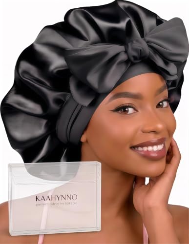 KAAHYNNO Silk Satin Hair Bonnet for Sleeping - Midnight Black Anti-Frizz