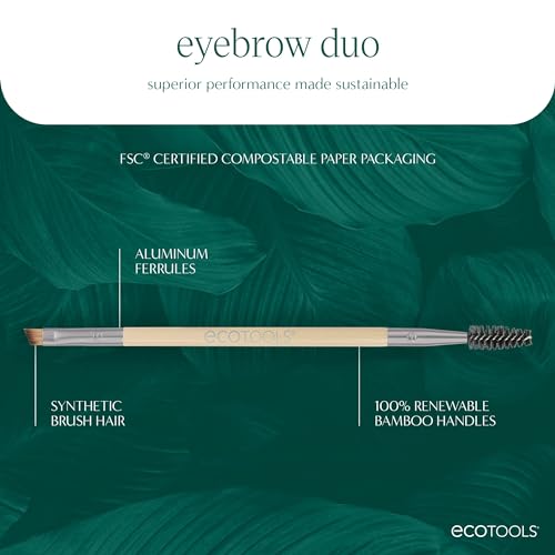 EcoTools Eyebrow Brush Duo - Dual-Ended Spoolie & Angled Brush, 1 Count