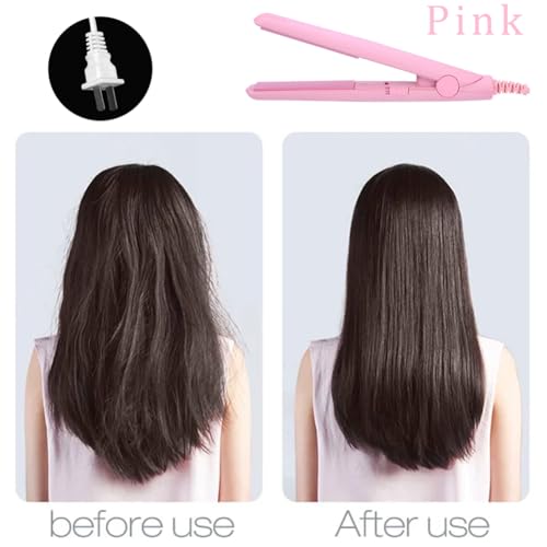 Dioche Pink 2-in-1 Mini Ceramic Tourmaline Hair Straightener & Curling Iron US 100V-240V