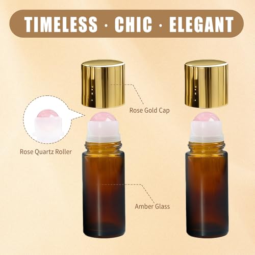 Pink 2 Pack 50ml Rose Quartz Roller Bottles for Essential Oils