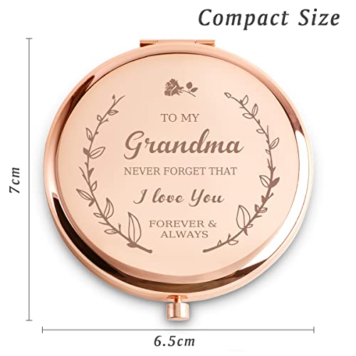 Grandma Personalized Compact Mirror – 2.5" with 1X/2X Magnification, Engraved Gift Box