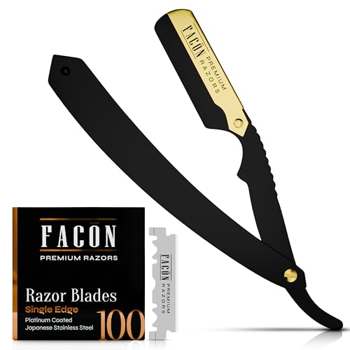 Fac?n Straight Razors for Men - Professional Barber Straight Edge Razor Kit with 100 Blades, Classic Stainless Steel Barbero Shaver for a Smooth & Precise Shave, Premium Barber Razor for Men's Shaving