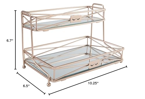 Home Details 2-Tier Mirrored Vanity Tower – Rose Gold Makeup Organizer
