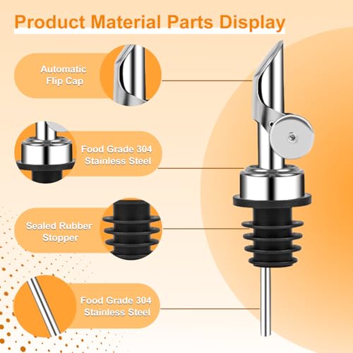 Stainless Steel Liquor Pourers with Automatic Flip Caps - 6 Pack
