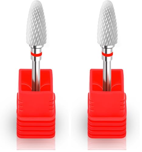 FANTEXY Fine Ceramic Nail Drill Bit, 3/32" Shank - 2 Pack (Red)