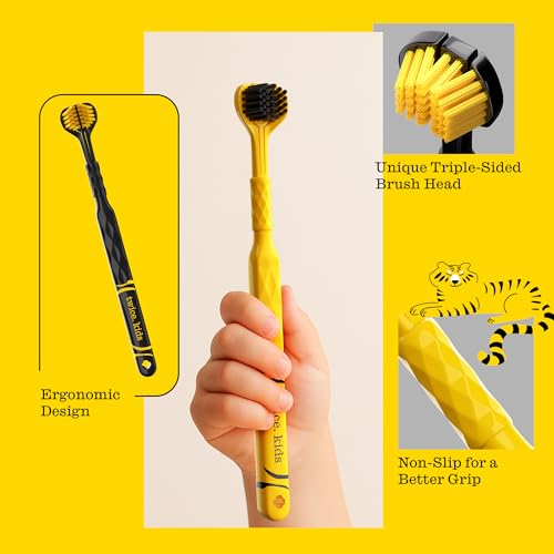TWICE Triple-Head Kids Toothbrush Set for Ages 3+ - 2 Pack, Soft Bristles, Suitable for Braces & Sensitive Gums