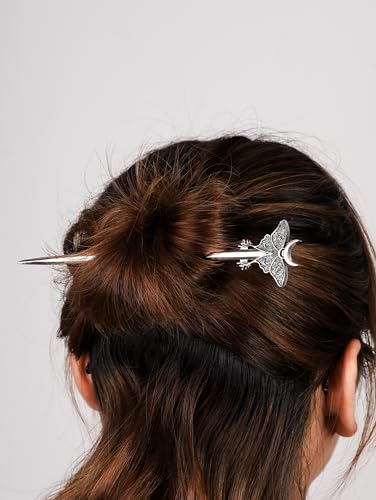 Luna Moth Crescent Moon Hair Clip - Gothic Witchy Metal Hairpin