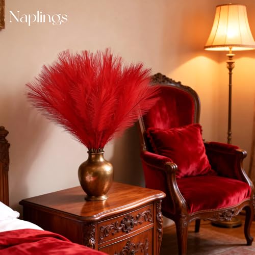 50pcs Red Faux Pampas Grass 21.6 Inch - Non-Shedding Decor for Home & Weddings