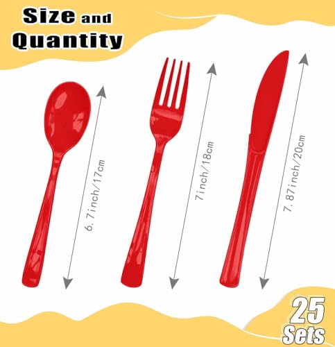HEIPINIUYE Red Plastic Cutlery Set - 75 Pack for 25 Guests