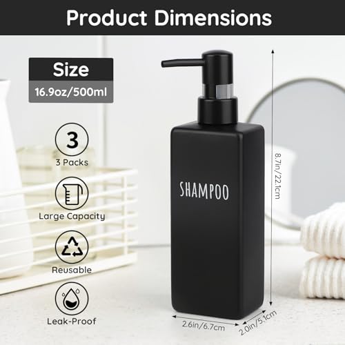 Segbeauty 3-Pack 16.9oz Refillable Shampoo & Conditioner Dispensers for Bathroom & Travel