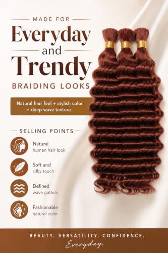 QEUOPE #33-BRD-D Human Hair Auburn Braiding Deep Wave 14" Bundles