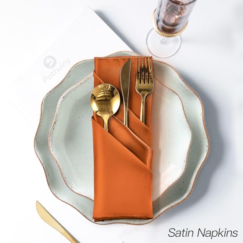 Burnt Orange Satin Napkins Set of 24 - 17x17 in for Weddings & Events