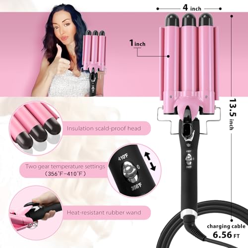Aleath 3-Barrel Curling Iron, 1-Inch Ceramic Hair Waver with Temp Control