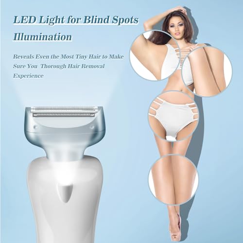Electric Razors for Women for Legs Bikini Trimmer Electric Shaver for Women Underarm Public Hairs Rechargeable Womens Shaver Wet Dry Use Painless Cordless with Detachable Head (Blue)