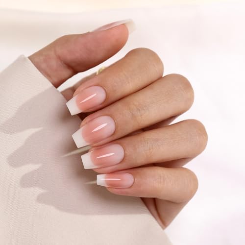 32Pcs Ombre French Medium Coffin Soft Gel Press on Nails