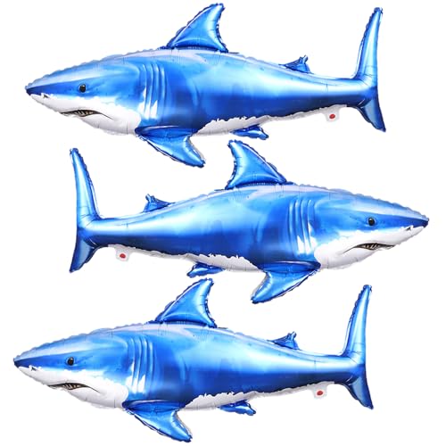 3Pcs Shark Foil Balloons - 36 Inch Ocean Theme Party Decor