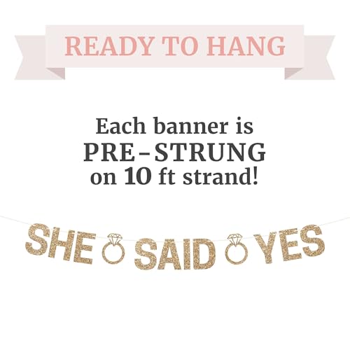 Gold Glitter She Said Yes Banner - Pre-Strung Engagement Decor